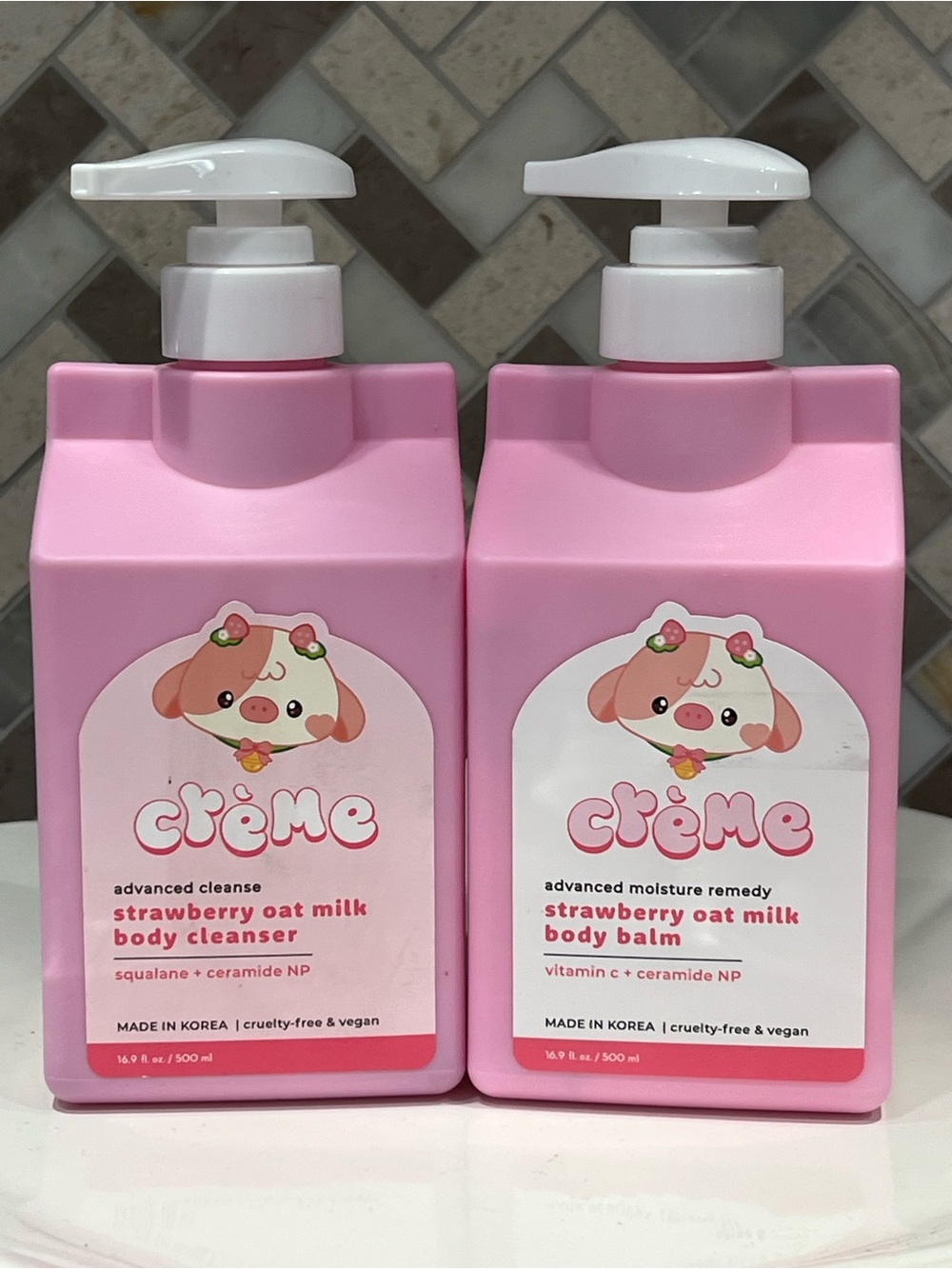 2 Items🍓Strawberry Oat Milk Body Cleanser & Balm (Pink)